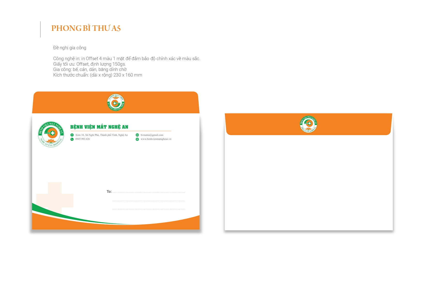 Thiết kế phong bì thư A5 Bệnh Viện Mắt Nghệ An - do đội ngũ Thiết kế F99 Logo thực hiện