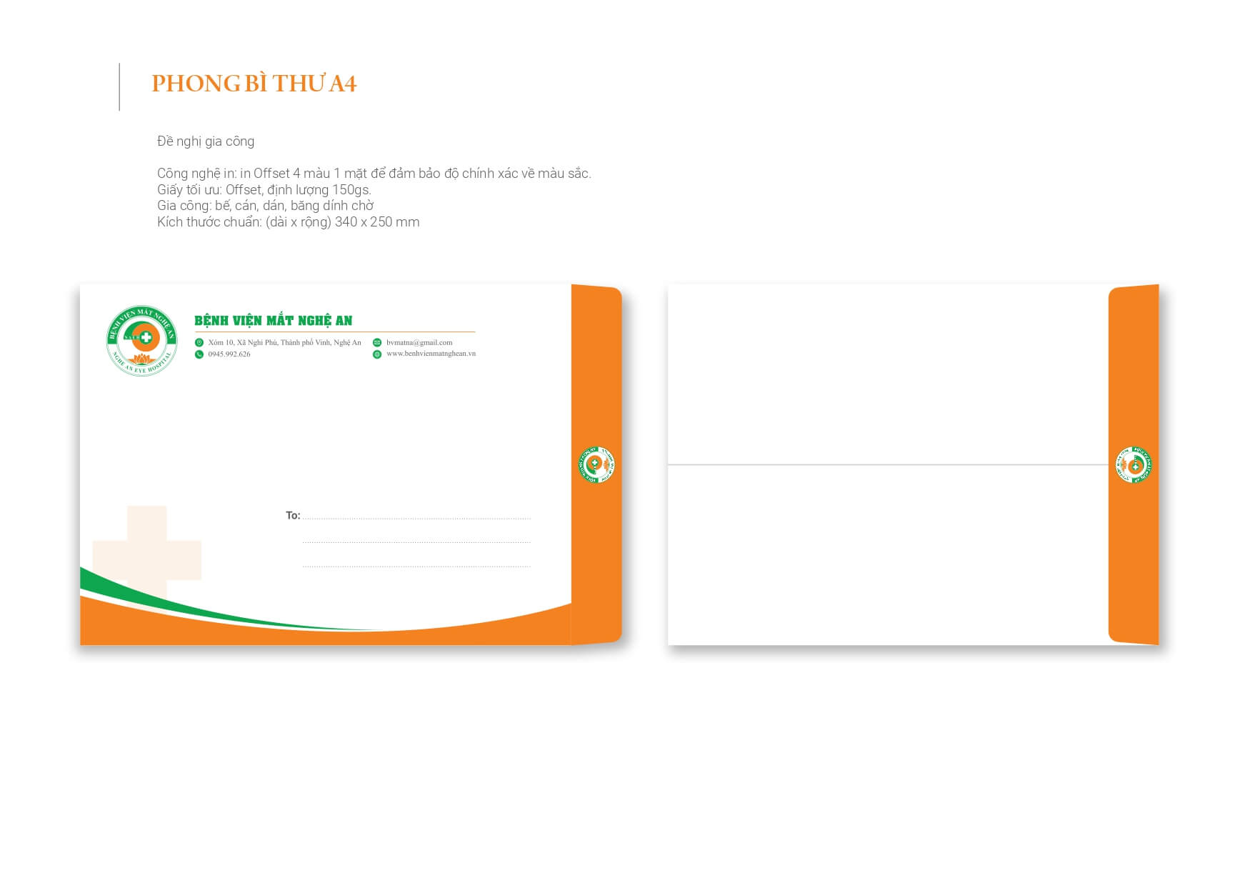 Thiết kế phong bì thư A4 Bệnh Viện Mắt Nghệ An - do đội ngũ Thiết kế F99 Logo thực hiện